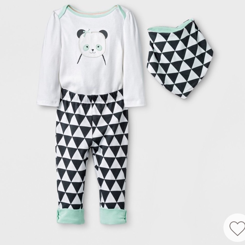 3 piece Baby Girls onesie pants and bandana bib